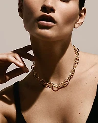 18K Yellow Gold Hammered Bastille Link Chain Necklace, 18"