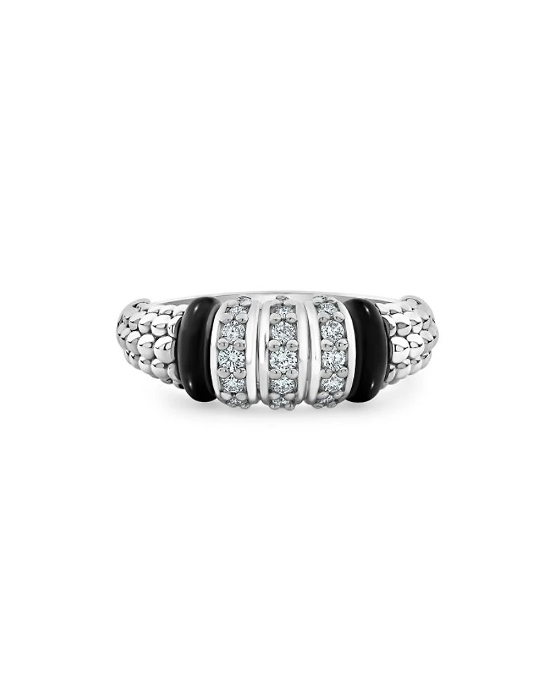 LAGOS Sterling Silver Black Caviar Diamond & Ceramic Statement Ring