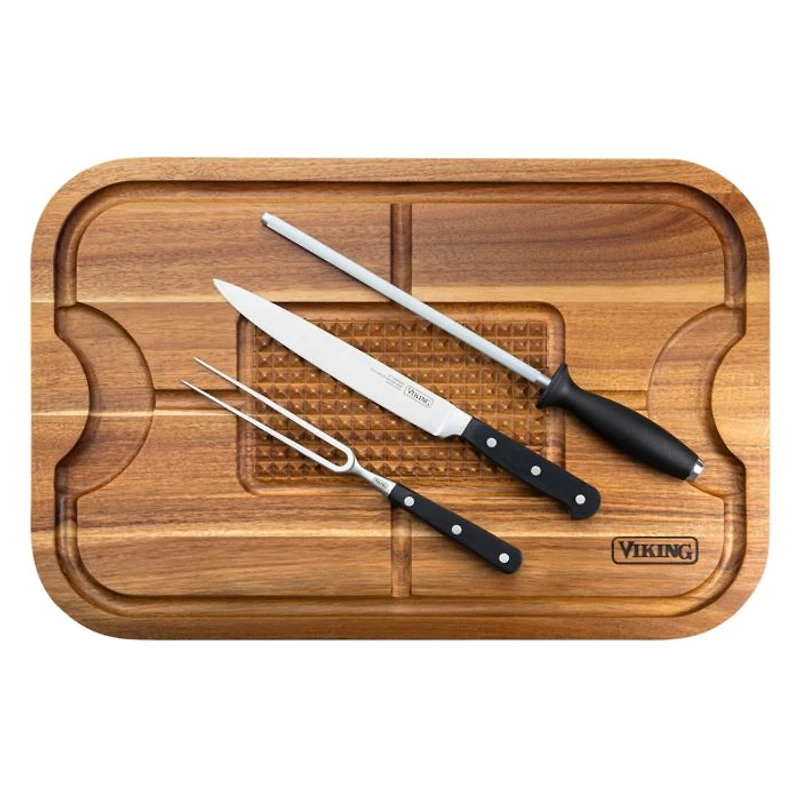 Acacia Board and 3 Pc. Carving Set