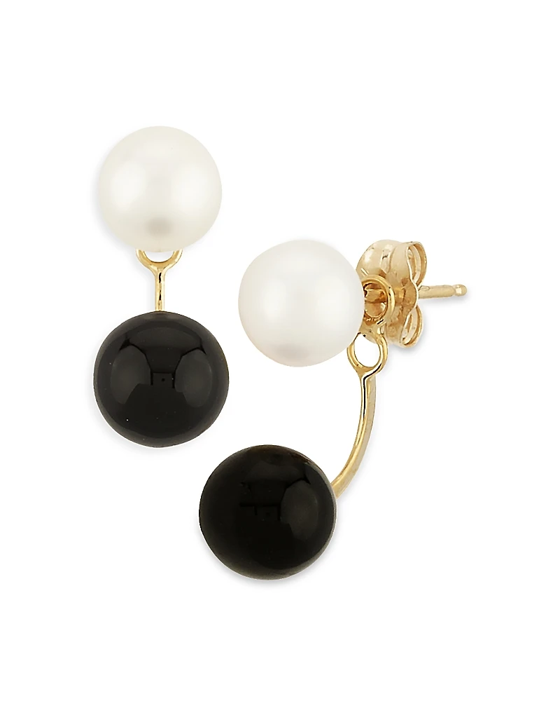 Bloomingdale's Fine Collection Onyx & Cultured Freshwater Pearl Front-to-Back Drop Earrings