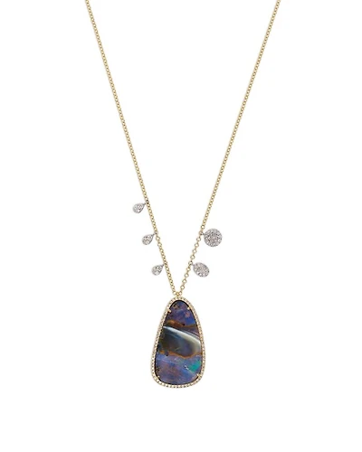 14K Yellow Gold Opal & Diamond Pendant Necklace, 18"