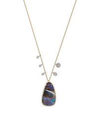 14K Yellow Gold Opal & Diamond Pendant Necklace, 18"