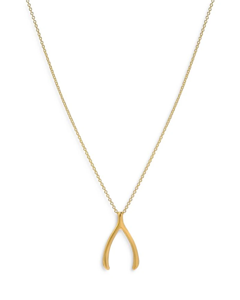 14K Yellow Gold Wishbone Pendant Necklace