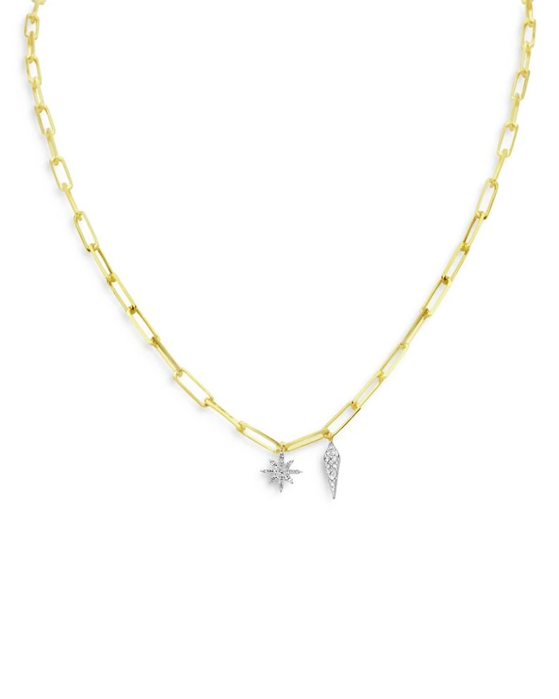 14K Yellow & White Gold Diamond Starburst Necklace, 16"