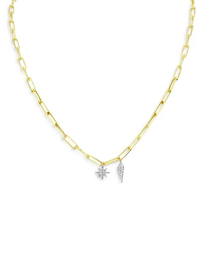 14K Yellow & White Gold Diamond Starburst Necklace, 16"