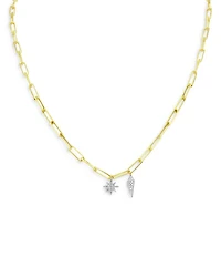 14K Yellow & White Gold Diamond Starburst Necklace, 16"