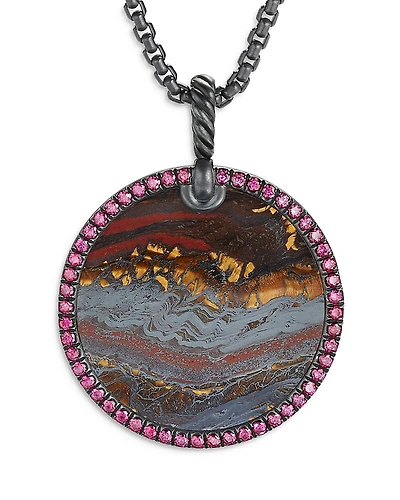 David Yurman Sterling Silver Dy Elements Artist Series Disc Pendant with Tiger Iron & Purple Sapphires