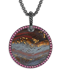 David Yurman Sterling Silver Dy Elements Artist Series Disc Pendant with Tiger Iron & Purple Sapphires