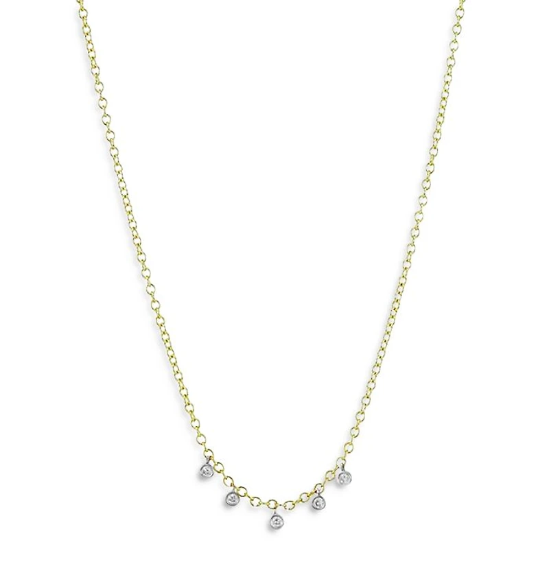14K Yellow Gold Bezel Set Diamond Drop Necklace, 18"