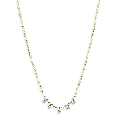 14K Yellow Gold Bezel Set Diamond Drop Necklace, 18"