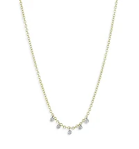 14K Yellow Gold Bezel Set Diamond Drop Necklace, 18"