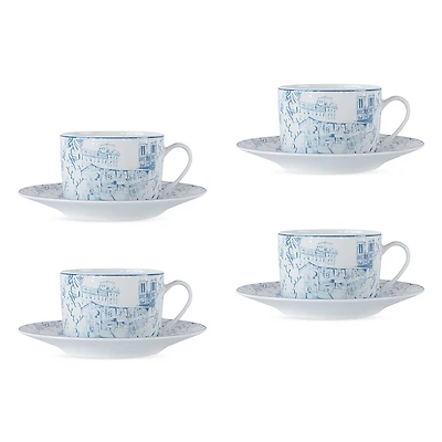 Bernardaud Tout Paris Set of 4 Tea Cups & Saucers