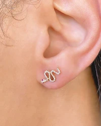 14K Yellow Gold Diamond & Ruby Snake Stud Earrings