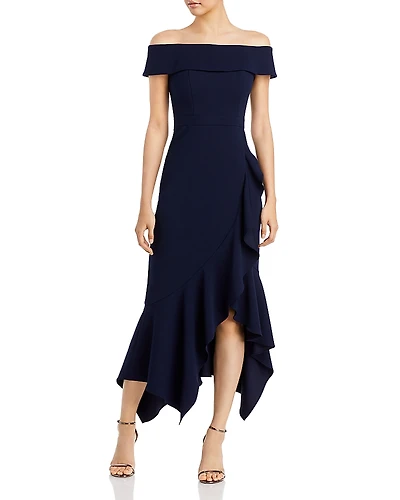 Aqua Scuba Crepe Off-the-Shoulder Midi Dress - Exclusive