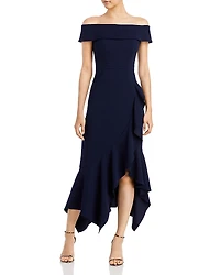 Aqua Scuba Crepe Off-the-Shoulder Midi Dress - Exclusive