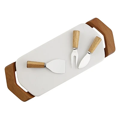 Nambe Chevron Cheese Tray with Knives