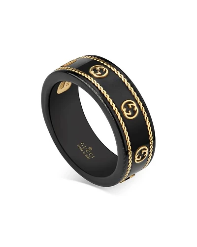 18K Yellow Gold & Corindum Icon Logo Band