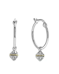 Lagos 18K Yellow Gold & Sterling Silver Caviar Diamond Pyramid Dangle Hoop Earrings