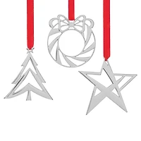 Tree, Wreath & Star Mini Ornaments, Set of 3