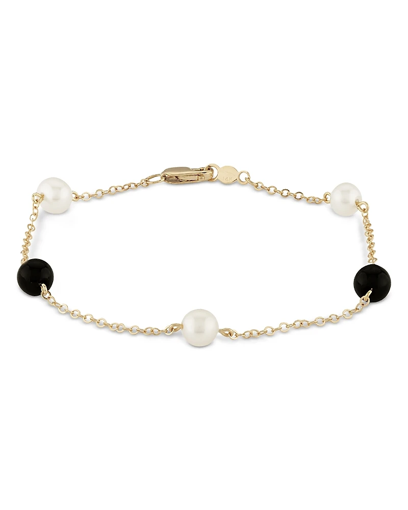 Bloomingdale's Fine Collection Cultured Freshwater Pearl & Onyx Bead Chain Link Bracelet