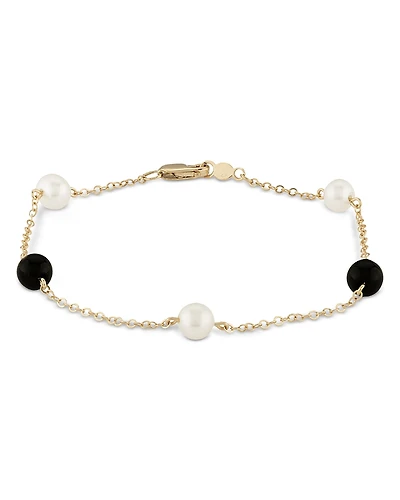 Bloomingdale's Fine Collection Cultured Freshwater Pearl & Onyx Bead Chain Link Bracelet