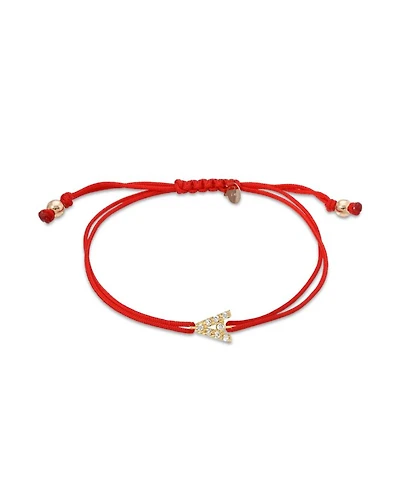 14K Yellow Gold Fortune Diamond Initial Red Cord Bolo Bracelet