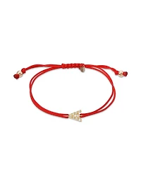 14K Yellow Gold Fortune Diamond Initial Red Cord Bolo Bracelet
