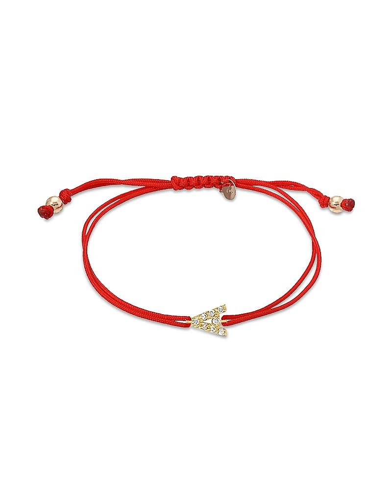 Zoe Lev 14K Yellow Gold Fortune Diamond Initial Red Cord Bolo Bracelet