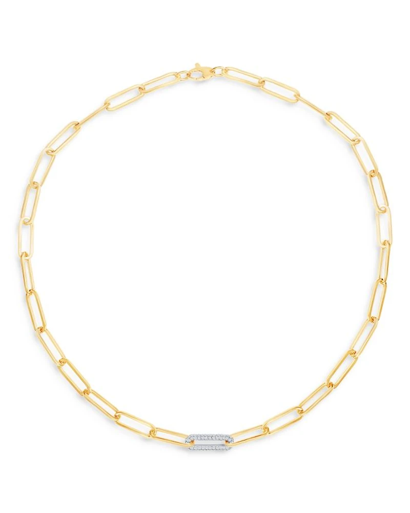 Diamond Paperclip Necklace in 14K Yellow Gold, 0.70 tcw