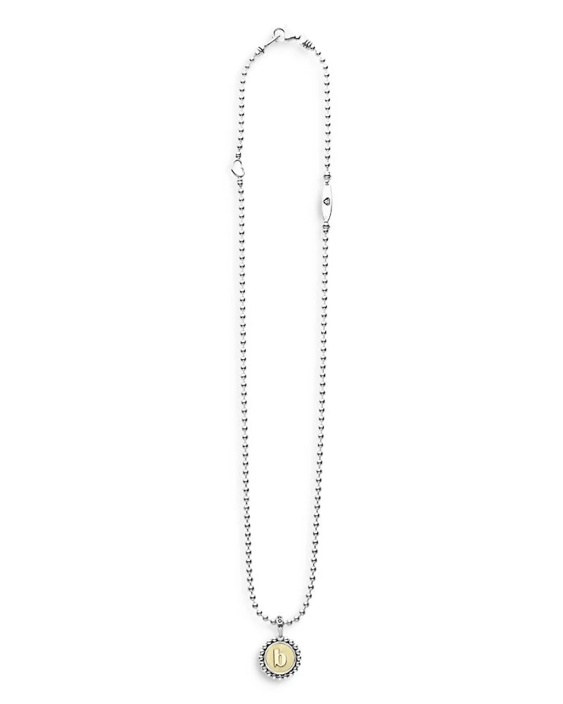 Sterling Silver and 18K Yellow Gold Signature Caviar Initial Pendant Necklace, 16"