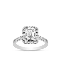 Certified Diamond Emerald Cut Halo Engagement Ring