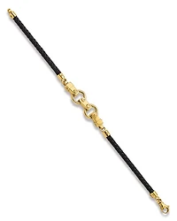 Men's Fancy Link Leather Bracelet in 14K Yellow Gold