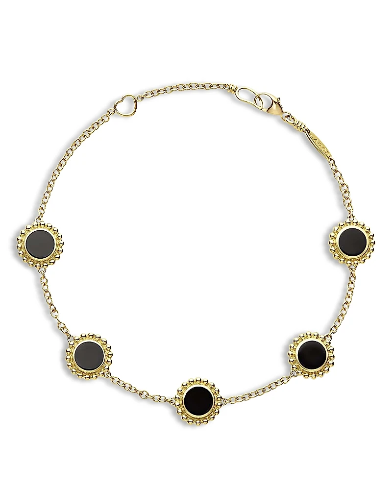 Lagos 18K Yellow Gold Covet Onyx Station Chain Bracelet