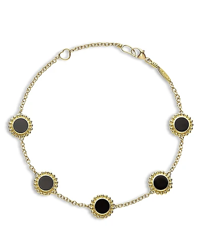Lagos 18K Yellow Gold Covet Onyx Station Chain Bracelet