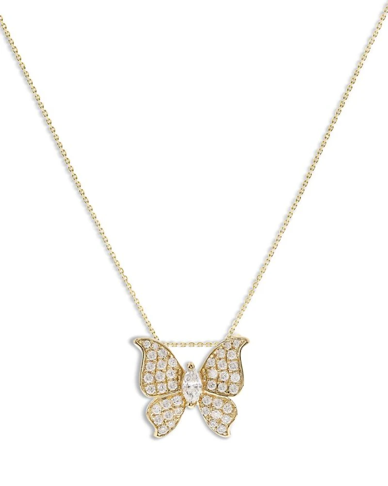 Diamond Butterfly Pendant Necklace in 14K Yellow Gold, 0.30 tcw