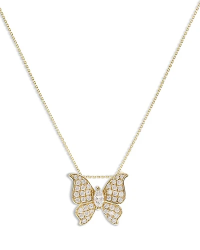Diamond Butterfly Pendant Necklace in 14K Yellow Gold, 0.30 tcw