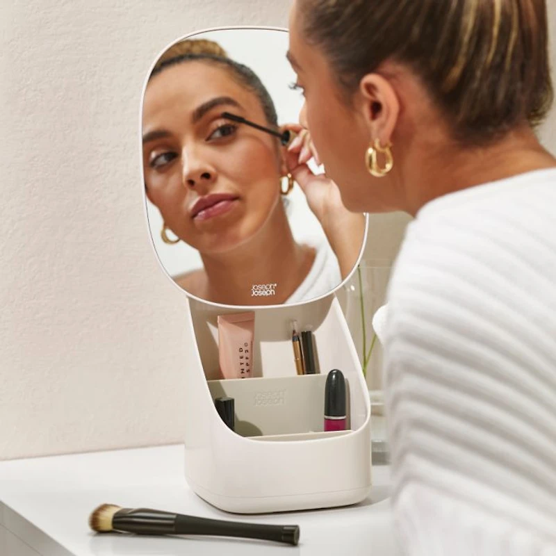 Viva Pedestal Mirror with Cosmetic Storage, Shell