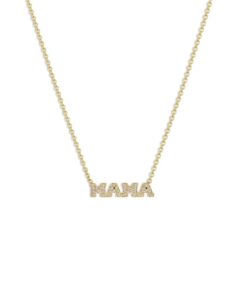 14K Yellow Gold Itty Bitty Diamond Mama Pendant Necklace, 14-16"