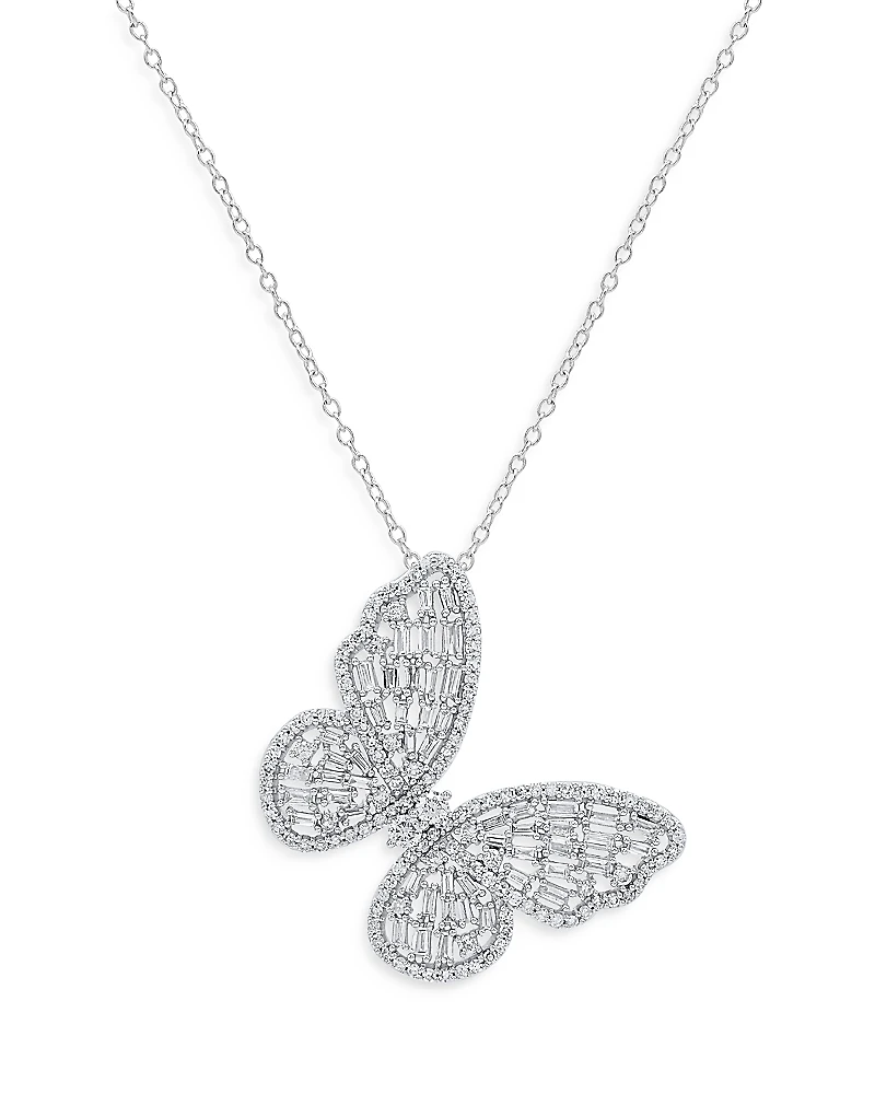 Bloomingdale's Fine Collection Diamond Round & Baguette Butterfly Pendant Necklace