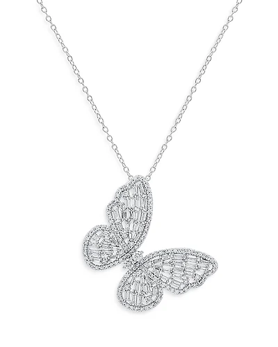 Bloomingdale's Fine Collection Diamond Round & Baguette Butterfly Pendant Necklace