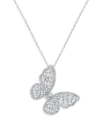 Bloomingdale's Fine Collection Diamond Round & Baguette Butterfly Pendant Necklace