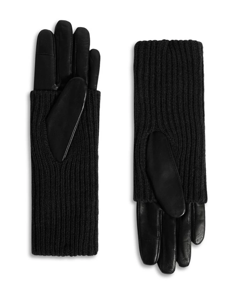 Long Knit Cuff Leather Gloves