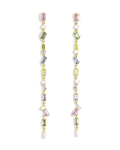 Suzanne Kalan 18K Yellow Gold Fireworks Rainbow Sapphire & Diamond Scattered Linear Drop Earrings