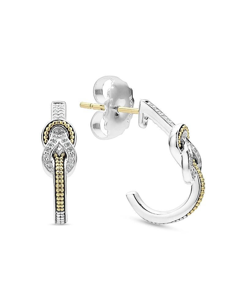 Lagos 18K Yellow Gold & Sterling Silver Newport Diamond Knot Half Hoop Earrings