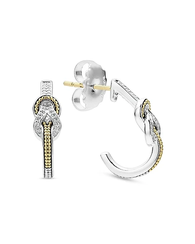 Lagos 18K Yellow Gold & Sterling Silver Newport Diamond Knot Half Hoop Earrings