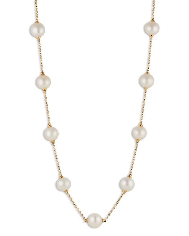Imitation Pearl Station Necklace, 16"