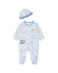 Boys' Cotton Striped Elephant Footie & Hat Set - Baby