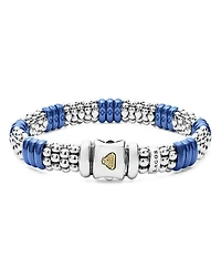 18K Yellow Gold & Sterling Silver Blue Ceramic Rondelle Caviar Bead Statement Bracelets