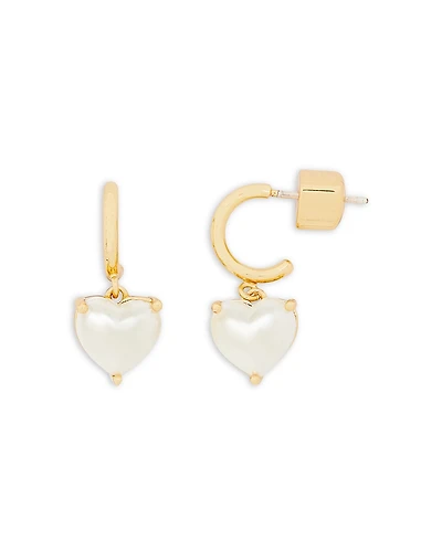 kate spade new york My Love Imitation Pearl Heart Charm Huggie Hoop Earrings