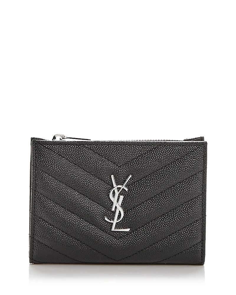 Saint Laurent Cassandre Matelasse Fragments Zipped Bi-Fold Wallet